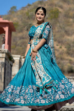Vedant Vastram Fully Printed Pure Manipuri Silk Lehenga Choli With Blouse & Dupatta - Turquoise