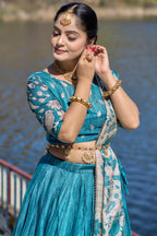 Vedant Vastram Fully Printed Pure Manipuri Silk Lehenga Choli With Blouse & Dupatta - Turquoise