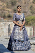 Vedant Vastram Fully Printed Pure Manipuri Silk Lehenga Choli With Blouse & Dupatta - Grey