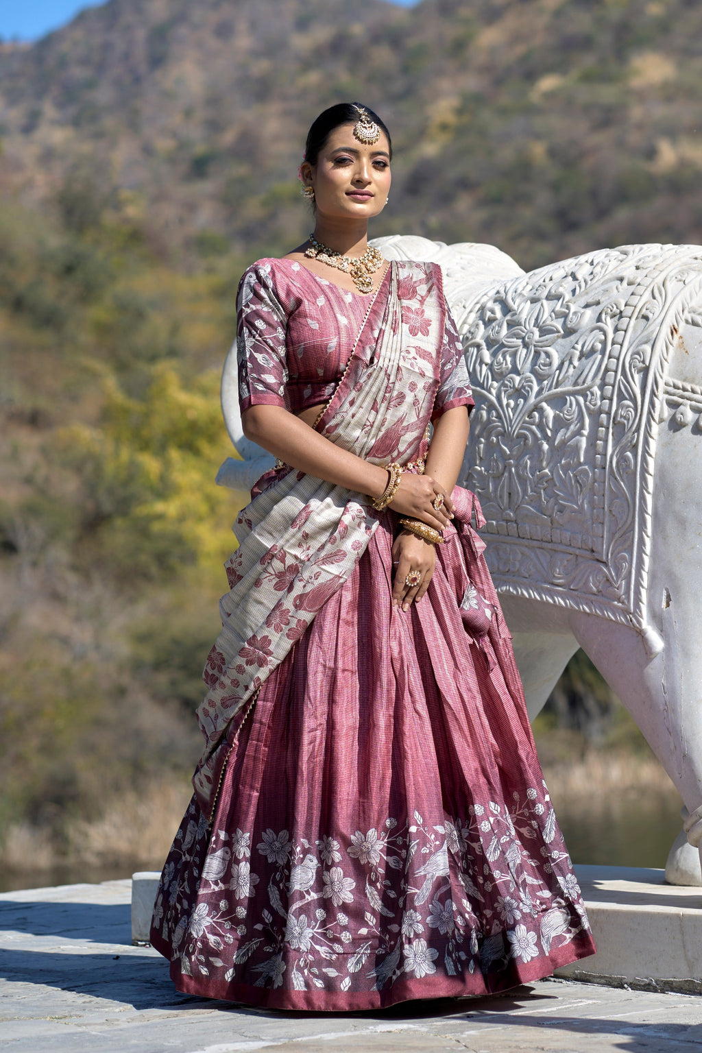 Vedant Vastram Fully Printed Pure Manipuri Silk Lehenga Choli With Blouse & Dupatta - Pink