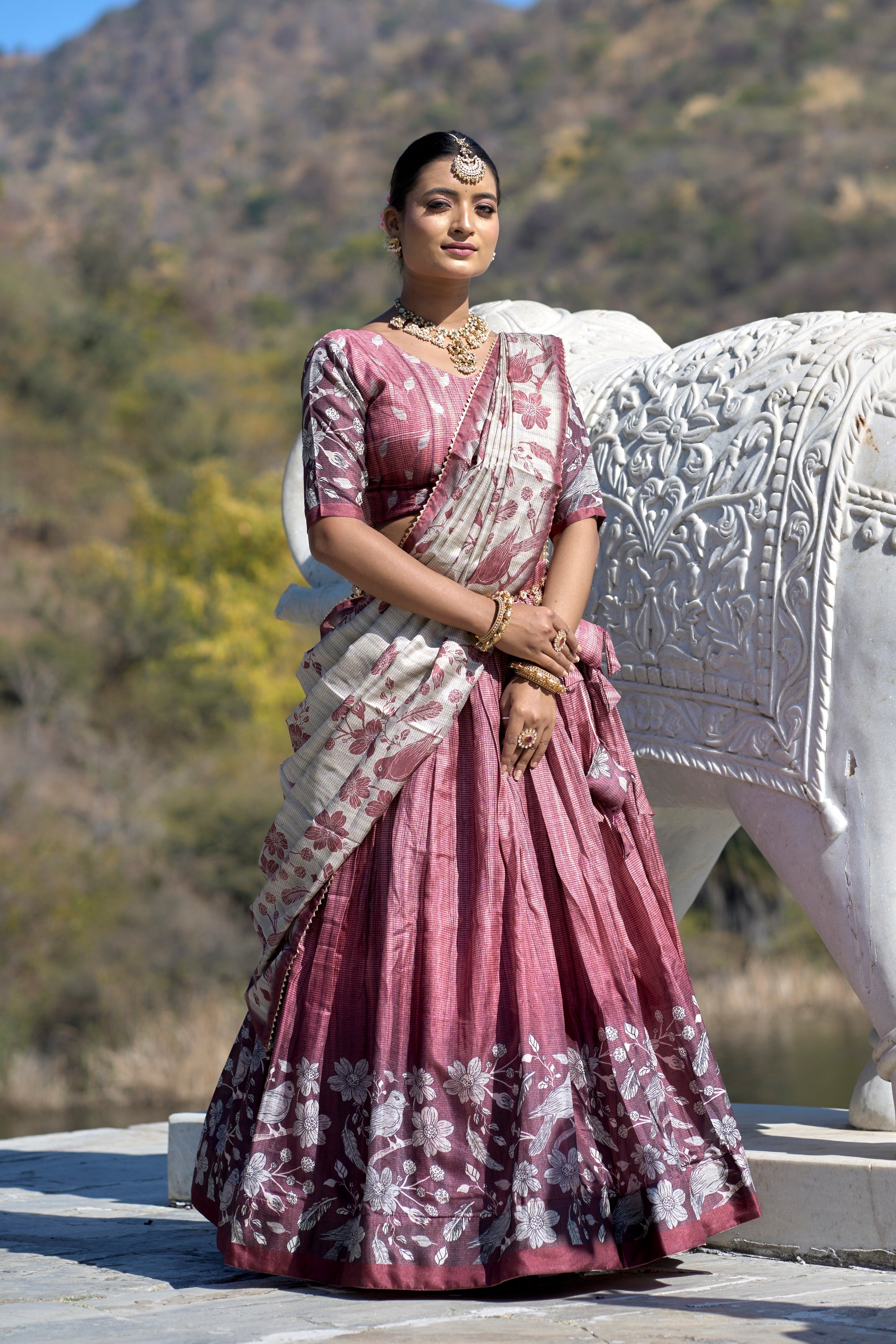 Vedant Vastram Fully Printed Pure Manipuri Silk Lehenga Choli With Blouse & Dupatta - Pink