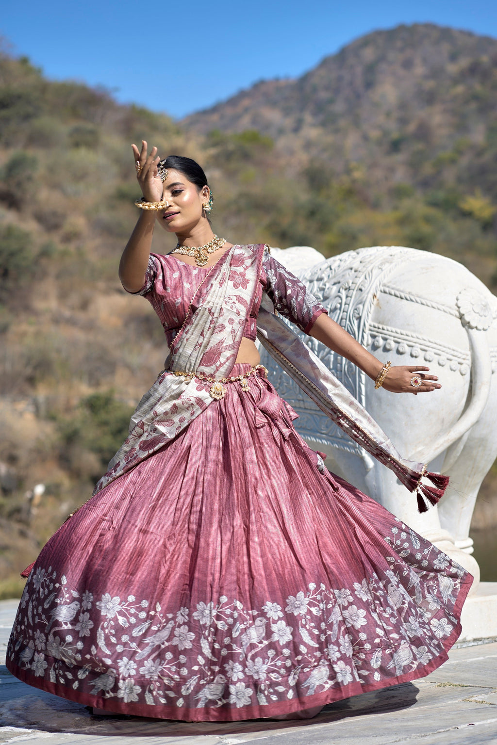 Vedant Vastram Fully Printed Pure Manipuri Silk Lehenga Choli With Blouse & Dupatta - Pink