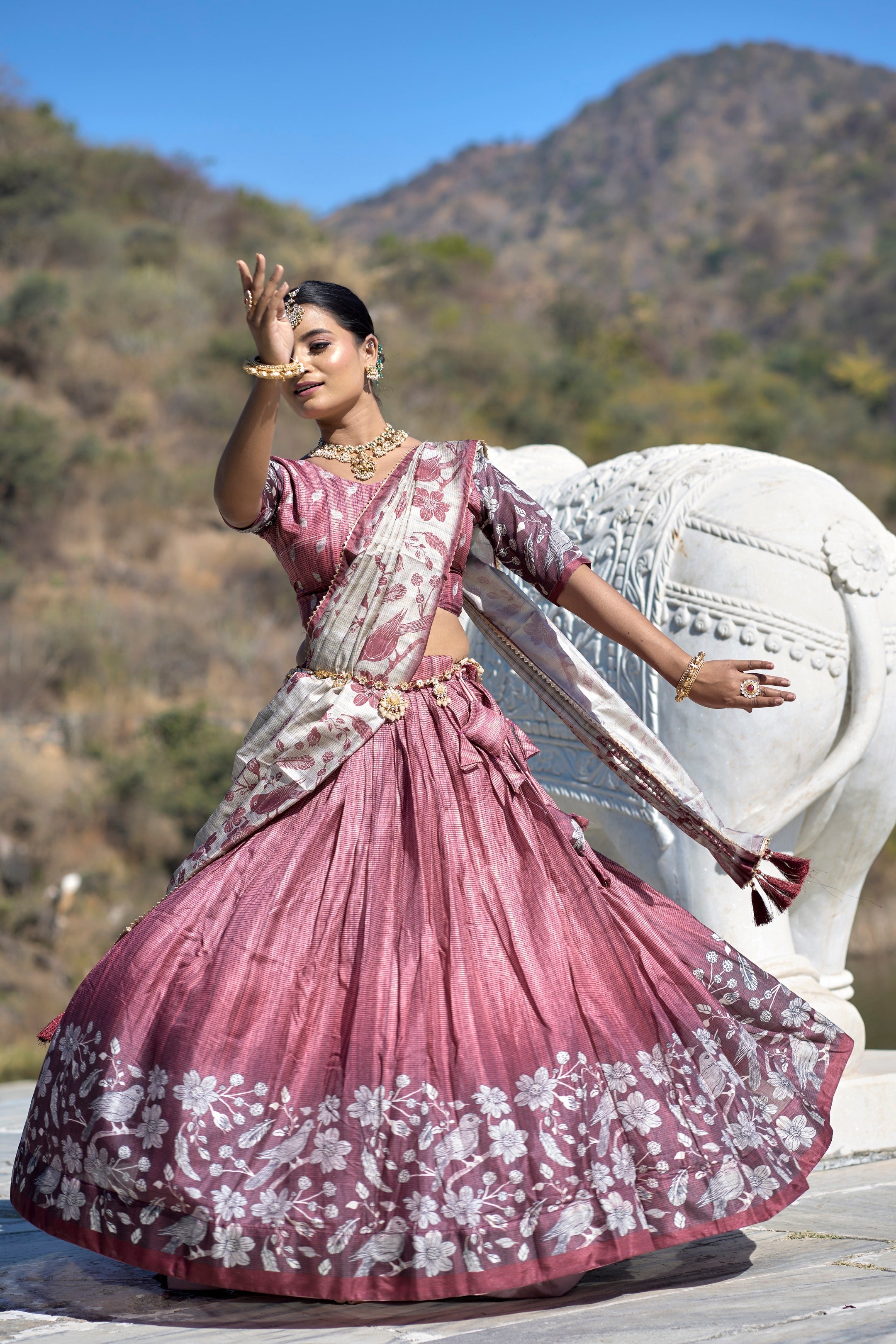 Vedant Vastram Fully Printed Pure Manipuri Silk Lehenga Choli With Blouse & Dupatta - Pink