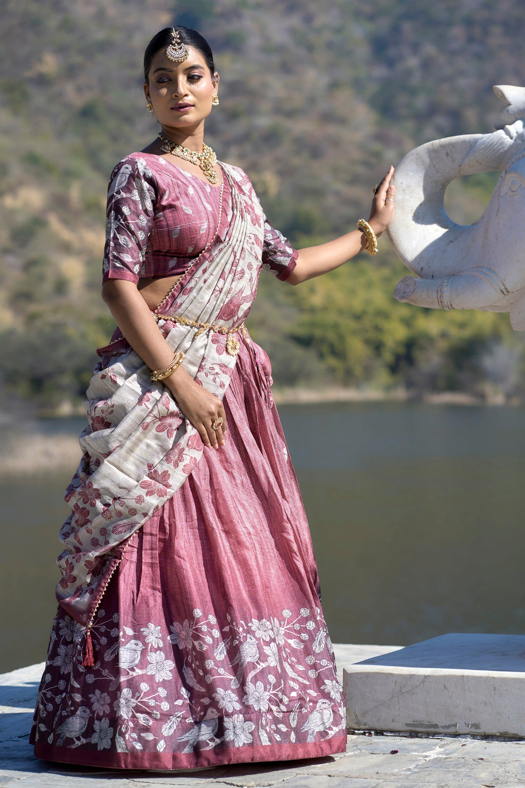Vedant Vastram Fully Printed Pure Manipuri Silk Lehenga Choli With Blouse & Dupatta - Pink