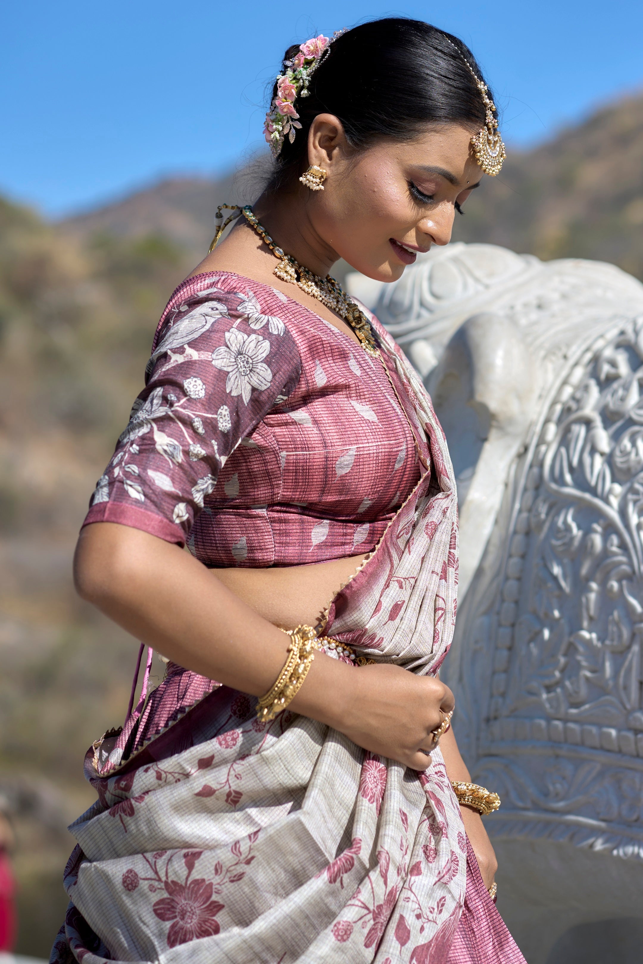 Vedant Vastram Fully Printed Pure Manipuri Silk Lehenga Choli With Blouse & Dupatta - Pink