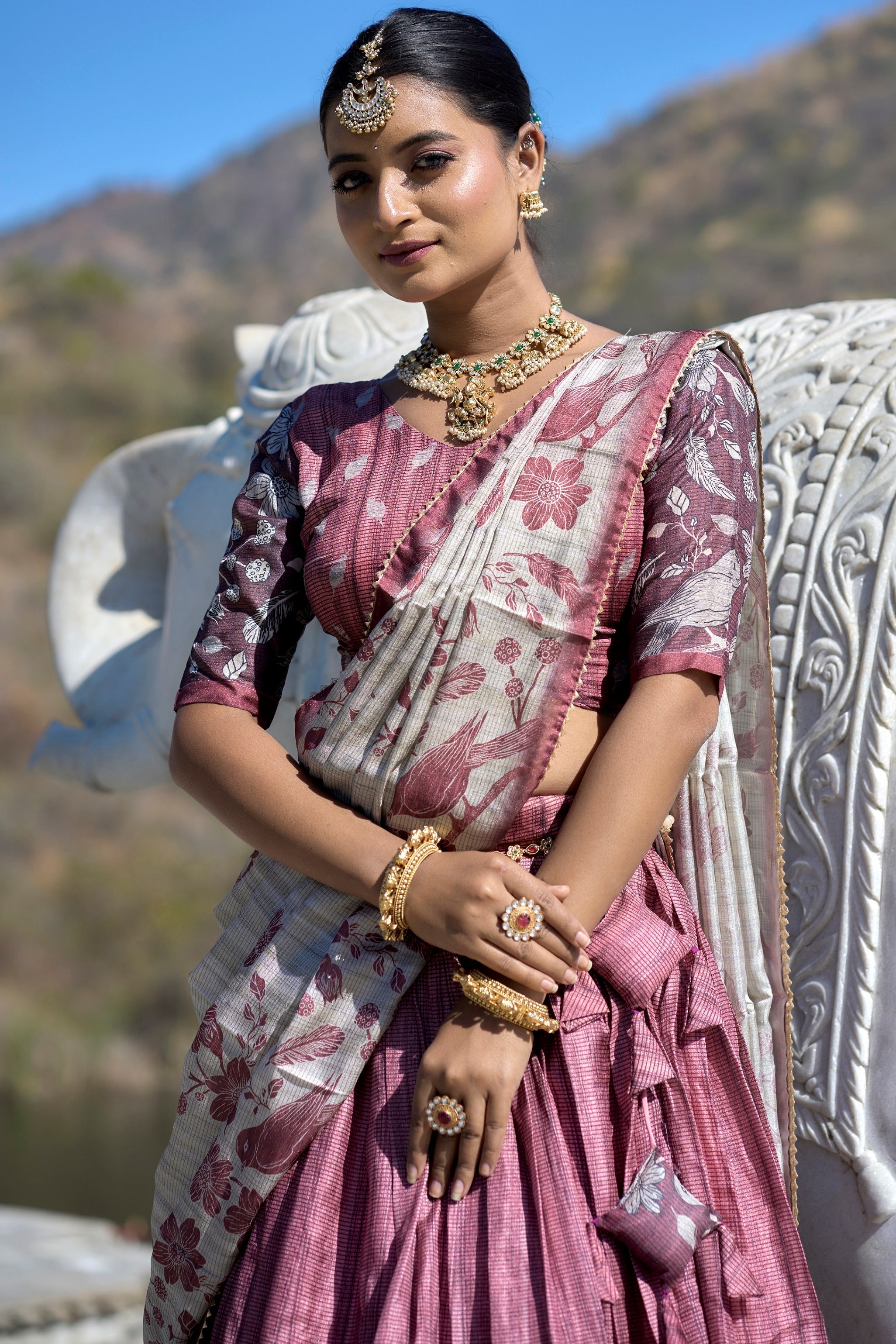 Vedant Vastram Fully Printed Pure Manipuri Silk Lehenga Choli With Blouse & Dupatta - Pink