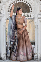 Vedant Vastram Fully Printed Pure Manipuri Silk Lehenga Choli With Blouse & Dupatta - Brown