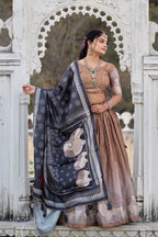 Vedant Vastram Fully Printed Pure Manipuri Silk Lehenga Choli With Blouse & Dupatta - Brown