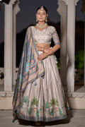 Vedant Vastram Fully Printed Pure Manipuri Silk Lehenga Choli With Blouse & Dupatta - Beige
