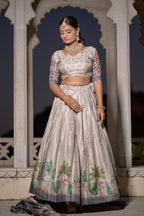 Vedant Vastram Fully Printed Pure Manipuri Silk Lehenga Choli With Blouse & Dupatta - Beige