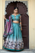 Vedant Vastram Fully Printed Pure Manipuri Silk Lehenga Choli With Blouse & Dupatta - Rama