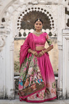 Vedant Vastram Fully Printed Pure Manipuri Silk Lehenga Choli With Blouse & Dupatta - Pink