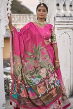 Vedant Vastram Fully Printed Pure Manipuri Silk Lehenga Choli With Blouse & Dupatta - Pink