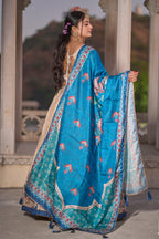 Vedant Vastram Fully Printed Pure Manipuri Silk Lehenga Choli With Blouse & Dupatta - Beige