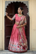 Vedant Vastram Fully Printed Pure Manipuri Silk Lehenga Choli With Blouse & Dupatta - Peach