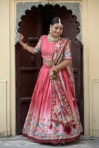 Vedant Vastram Fully Printed Pure Manipuri Silk Lehenga Choli With Blouse & Dupatta - Peach