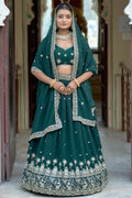 Vedant Vastram Embroidered Heavy Georgette Lehenga Choli With Blouse & Dupatta - Green