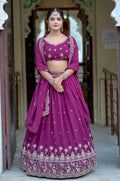 Vedant Vastram Embroidered Heavy Georgette Lehenga Choli With Blouse & Dupatta - Purple