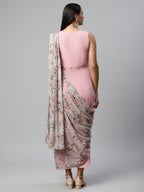 Ahalyaa Women Baby Pink Crepe Georgette Saree Dress With Printed Pallu - Distacart