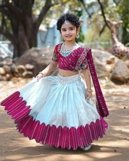 Jyoti Fashion Classy Wine Heavy Chenille Sequins Embroidered Kids Lehenga Choli Set