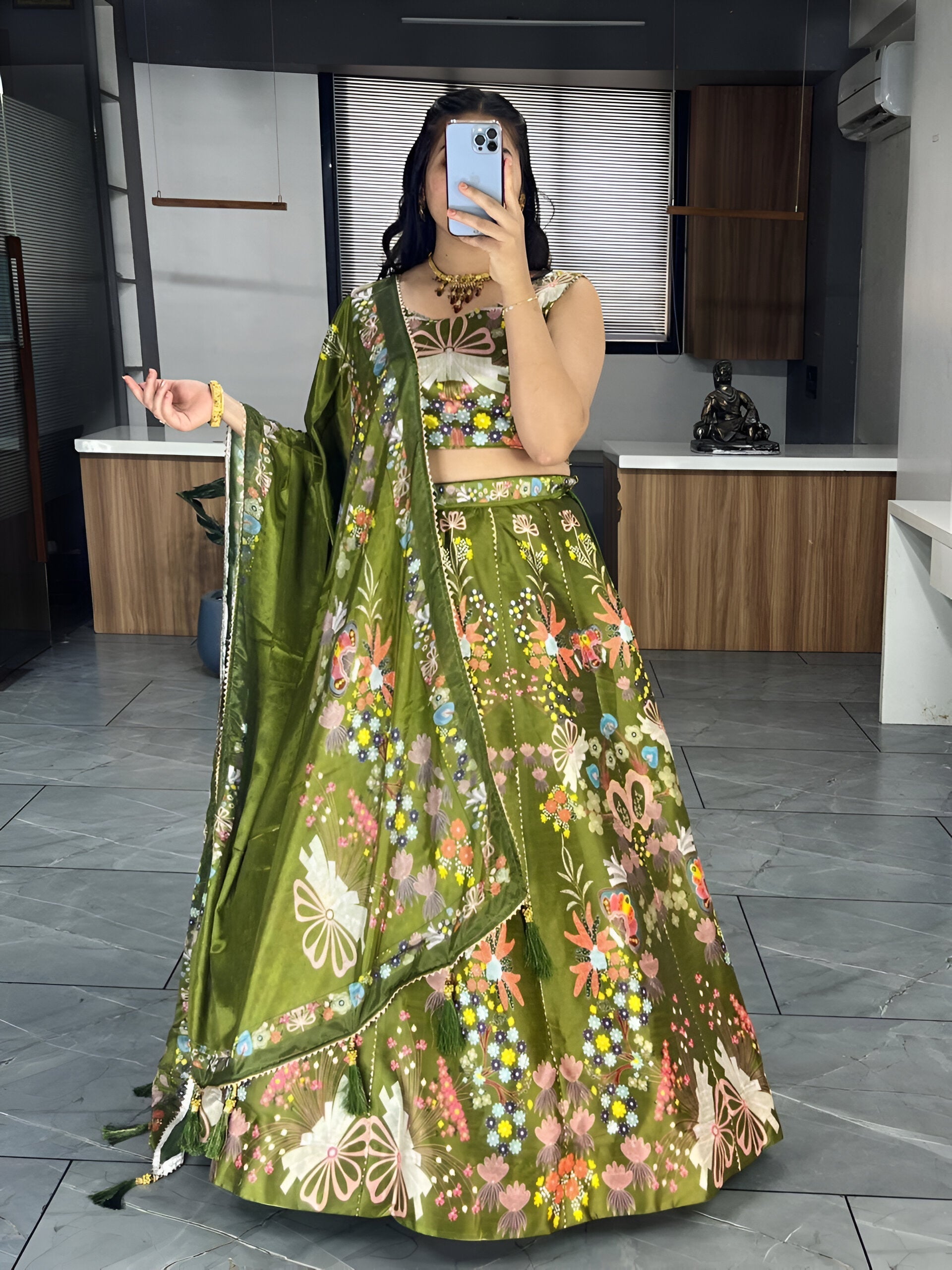 Lehenga Mart Exclusive Printed lehenga Choli for Wedding Wear - Mahendi