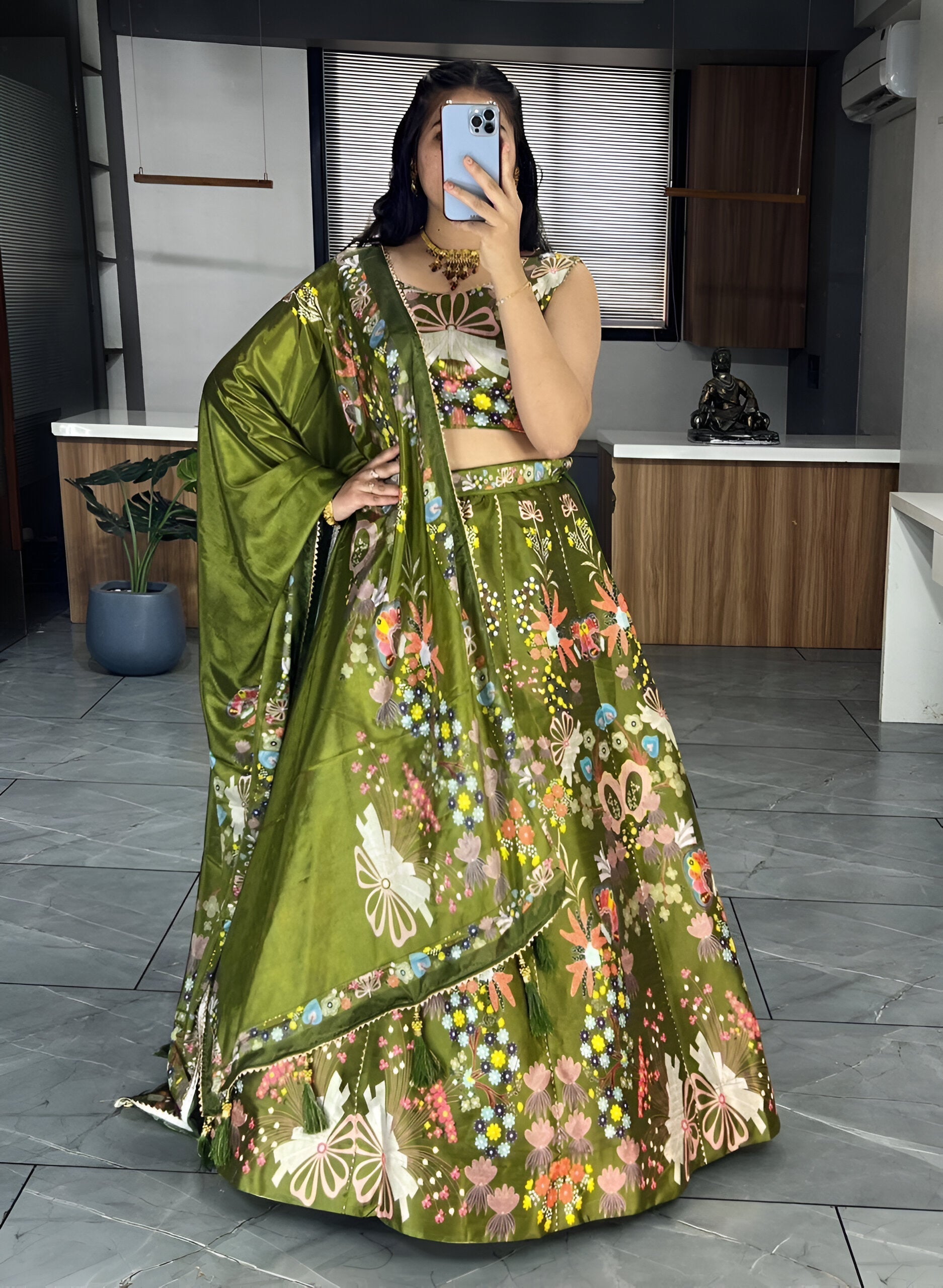 Lehenga Mart Exclusive Printed lehenga Choli for Wedding Wear - Mahendi