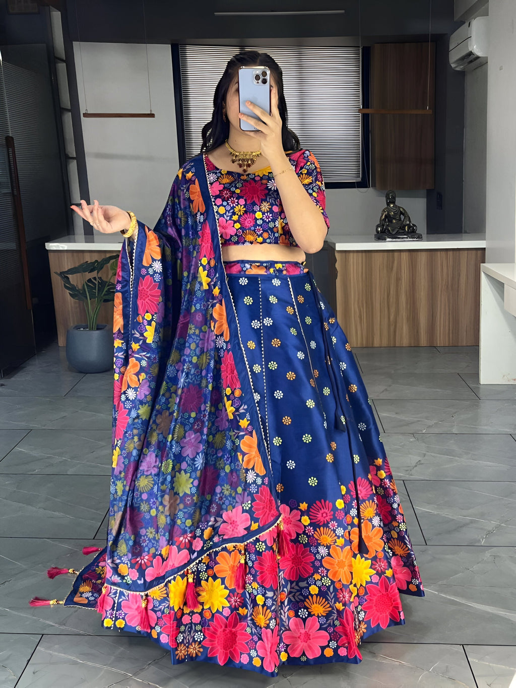 Lehenga Mart Exclusive Printed lehenga Choli for Wedding Wear - Royal Blue