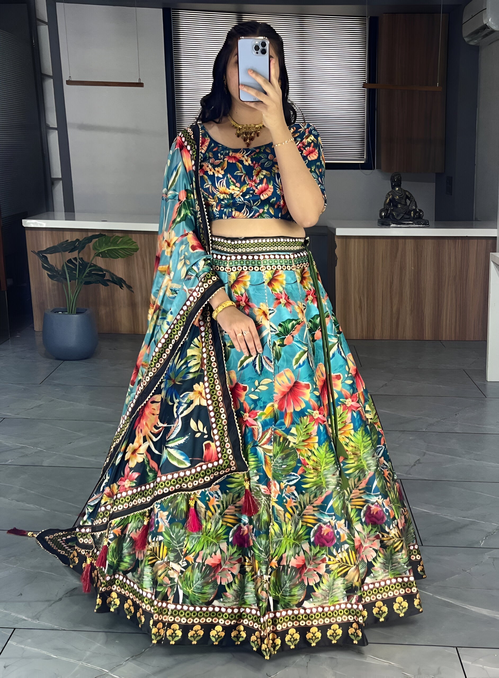 Lehenga Mart Exclusive Printed lehenga Choli for Wedding Wear - Bottle Green