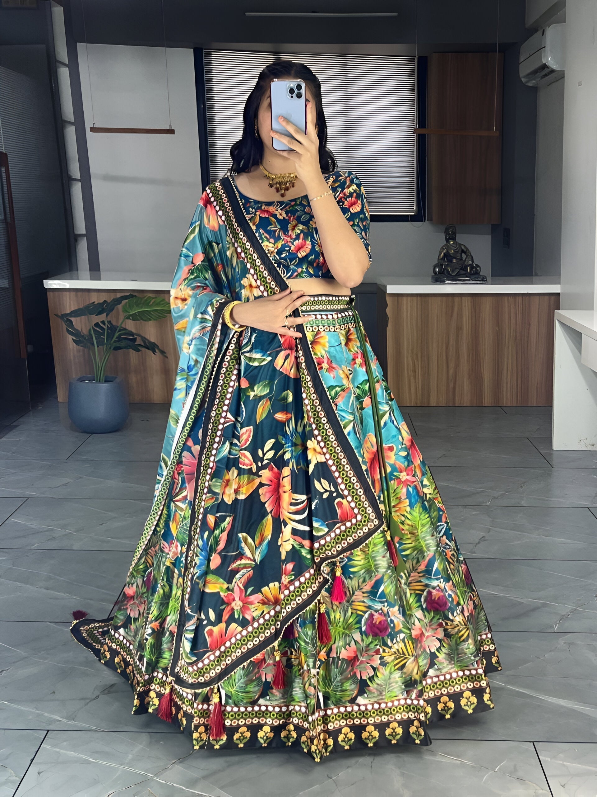 Lehenga Mart Exclusive Printed lehenga Choli for Wedding Wear - Bottle Green