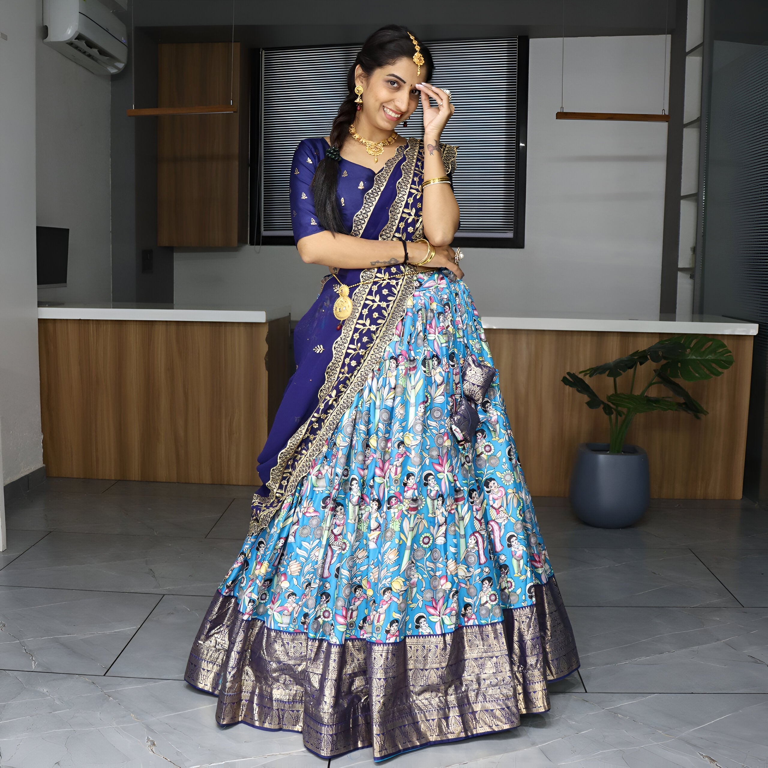 Lehenga Mart Designer Bollywood Style Wedding Lehenga Choli - Firozi