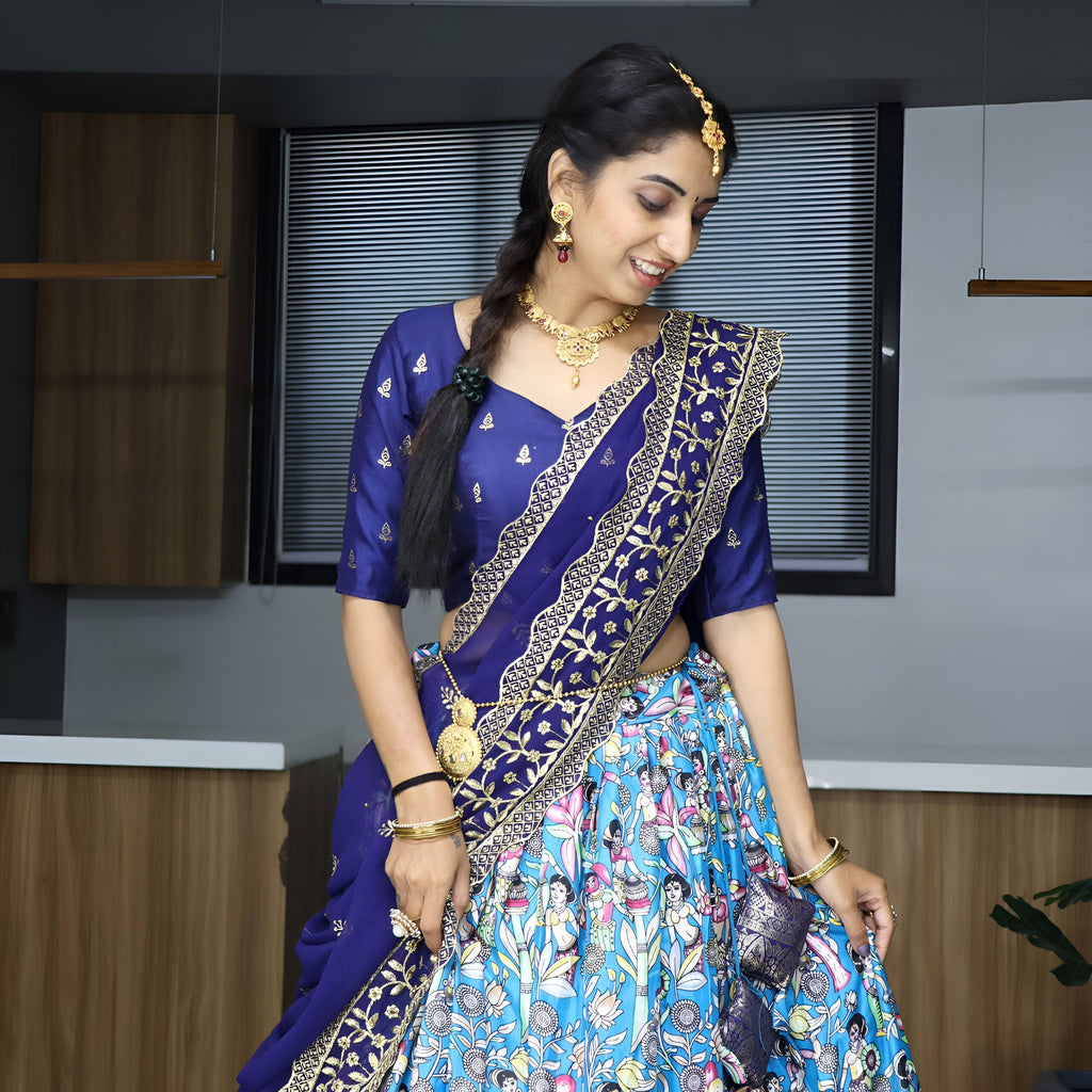 Lehenga Mart Designer Bollywood Style Wedding Lehenga Choli - Firozi