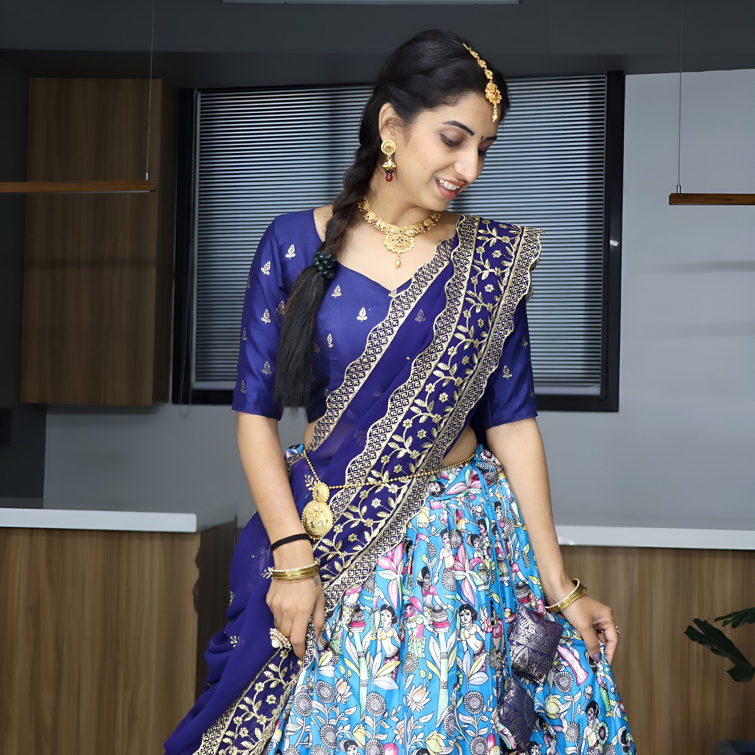 Lehenga Mart Designer Bollywood Style Wedding Lehenga Choli - Firozi