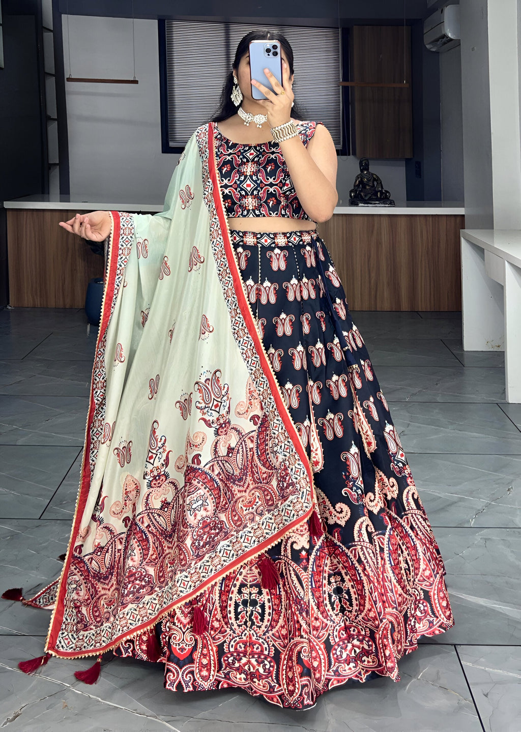 Lehenga Mart Designer Art Silk Printed Lehenga Choli - Black