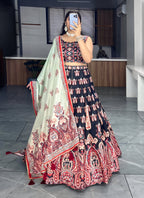 Lehenga Mart Designer Art Silk Printed Lehenga Choli - Black