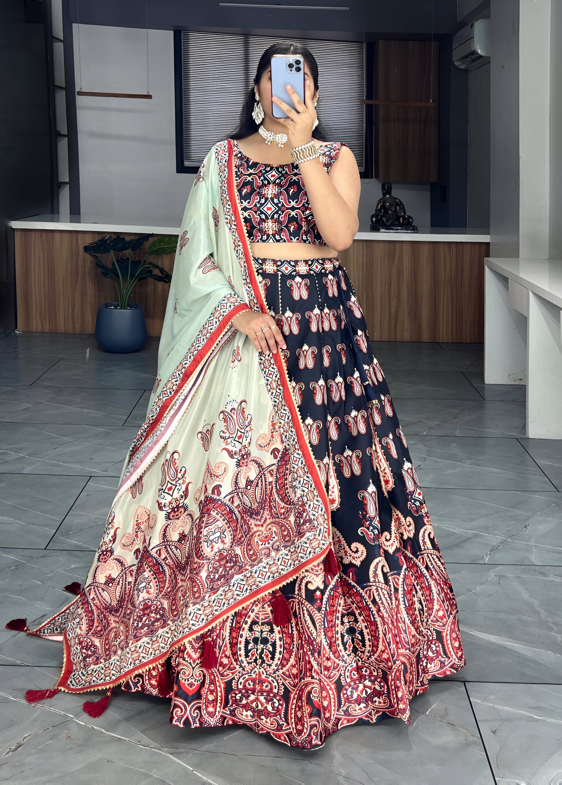 Lehenga Mart Designer Art Silk Printed Lehenga Choli - Black