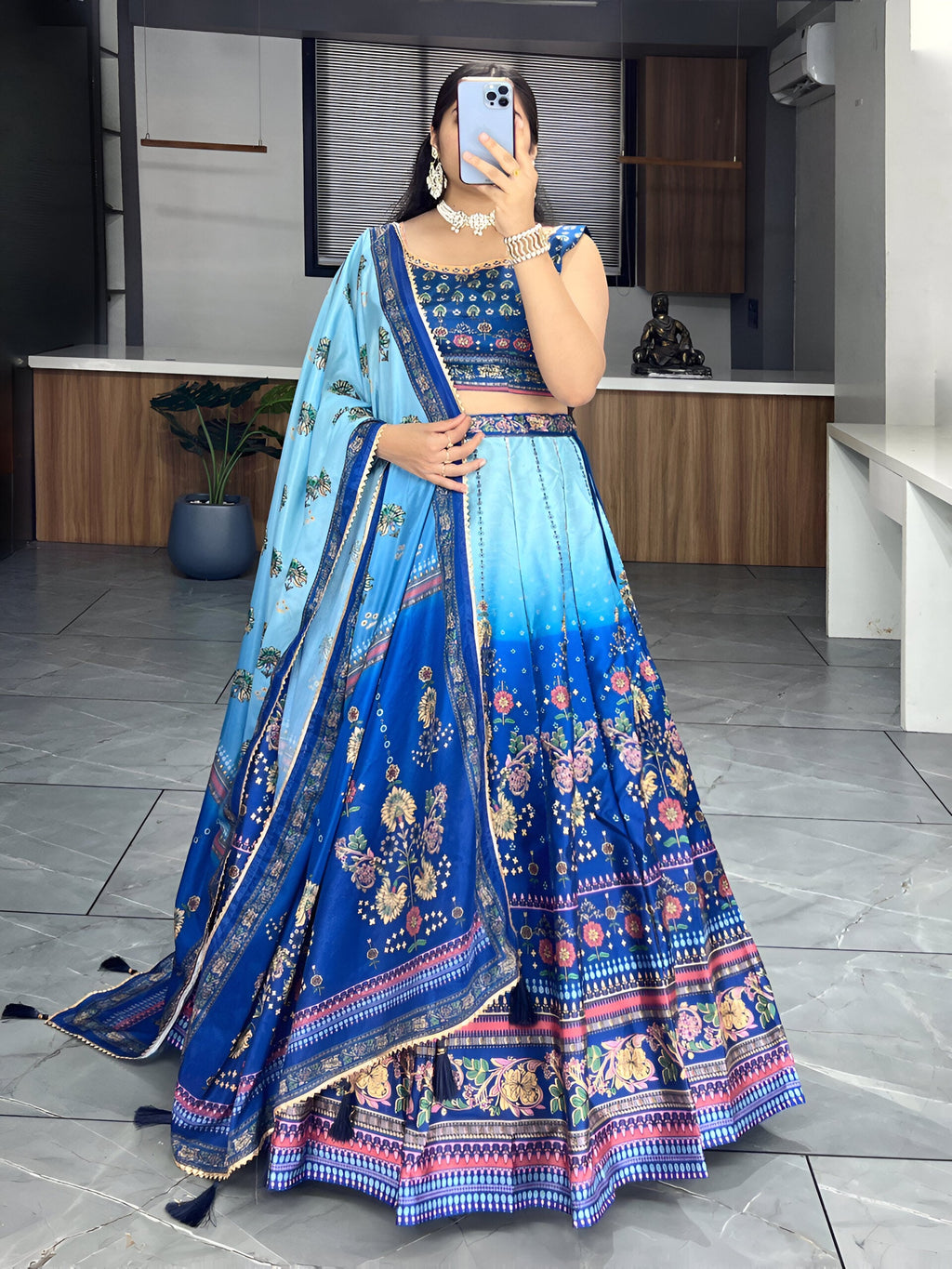 Lehenga Mart Designer Art Silk Printed Lehenga Choli - Blue
