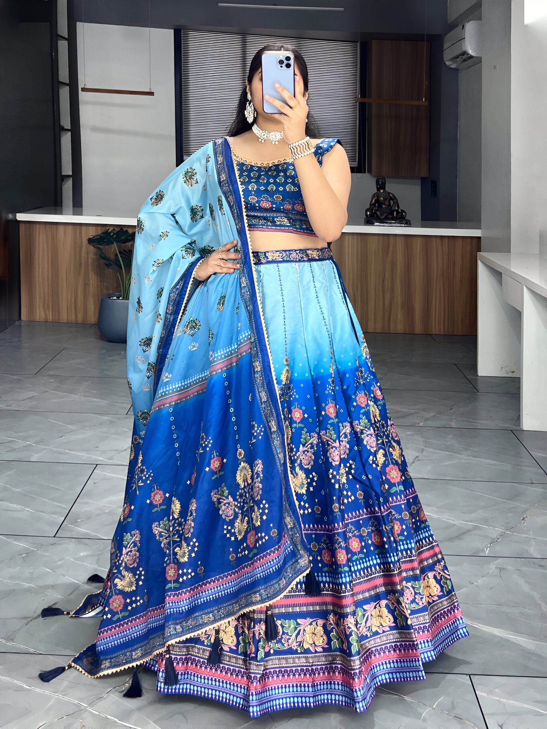Lehenga Mart Designer Art Silk Printed Lehenga Choli - Blue