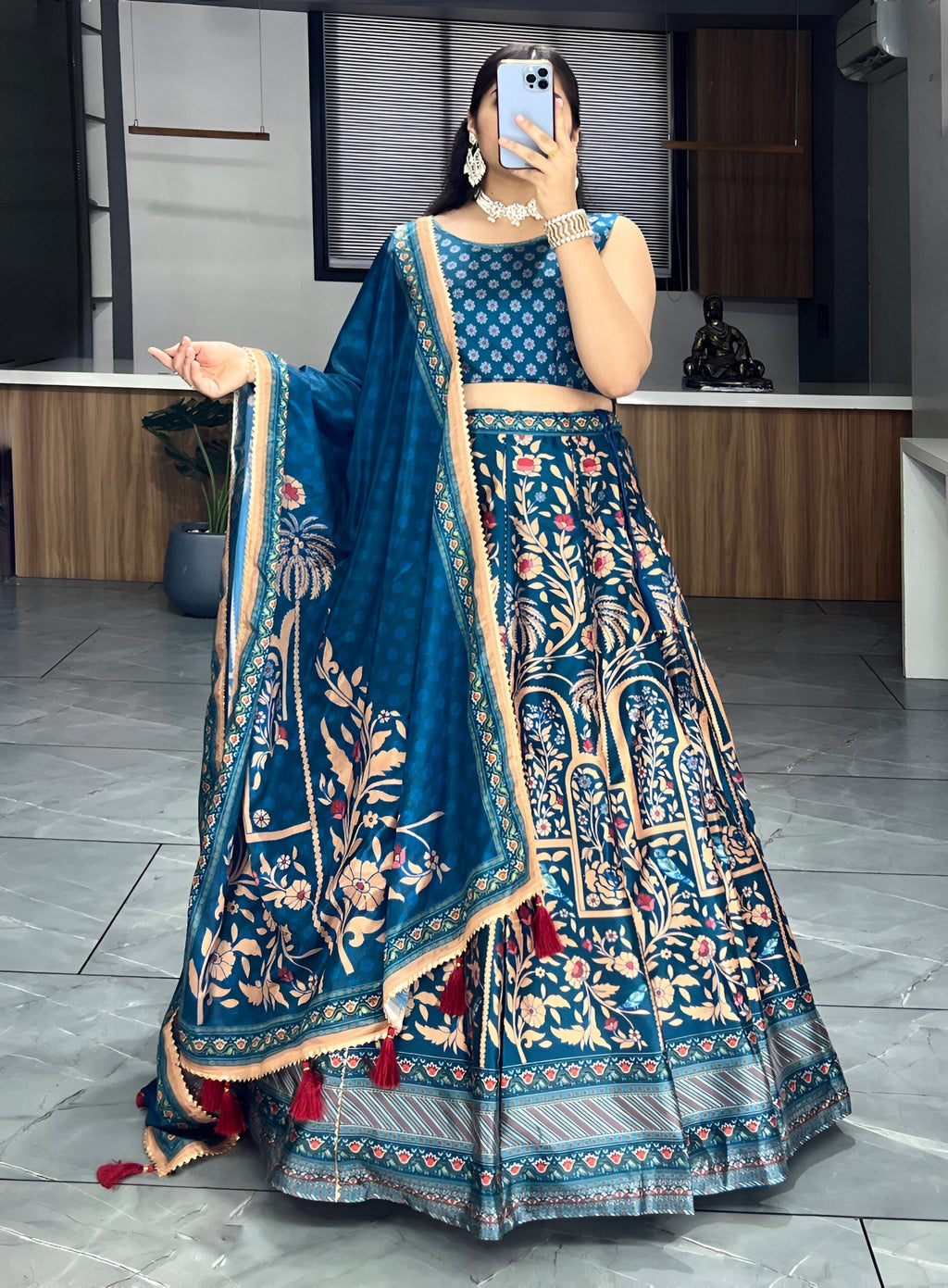 Lehenga Mart Designer Art Silk Printed Lehenga Choli - Rama