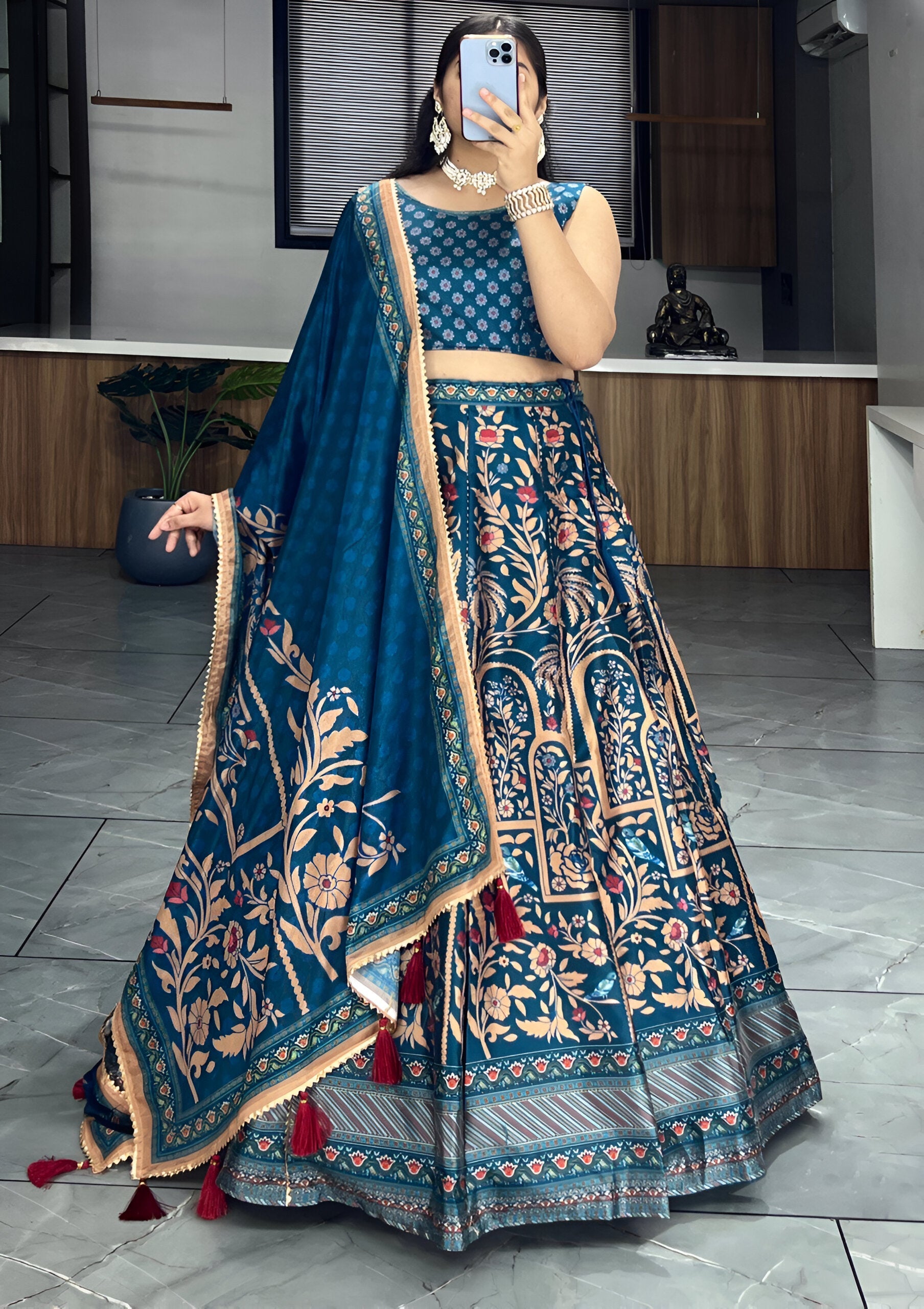 Lehenga Mart Designer Art Silk Printed Lehenga Choli - Rama