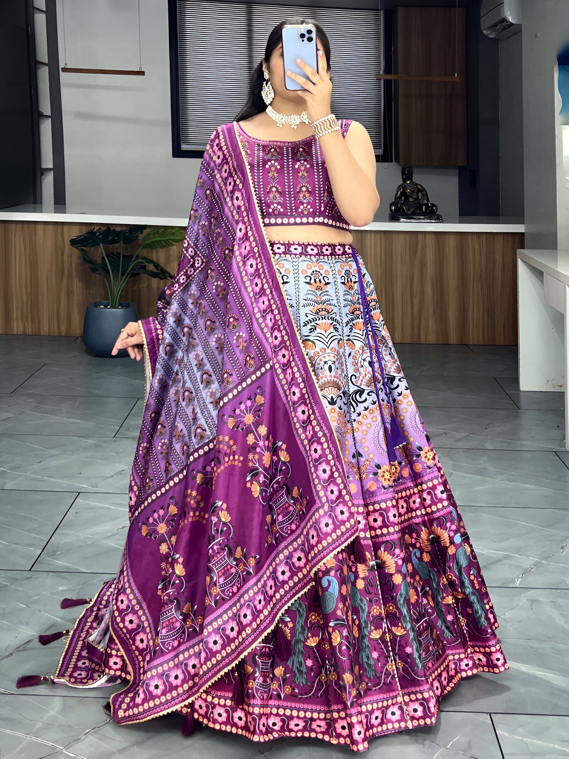 Lehenga Mart Designer Art Silk Printed Lehenga Choli - Wine