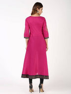 Aniyah Cotton Block Print Angrakha Kurta In Magenta (AN-148K)