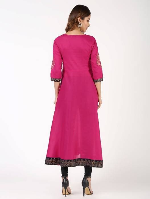 Aniyah Cotton Block Print Angrakha Kurta In Magenta (AN-148K)