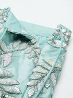 House of Panchhi Turquoise Blue Organza Sequins & Zarkan embroidery Lehenga choli & Dupatta