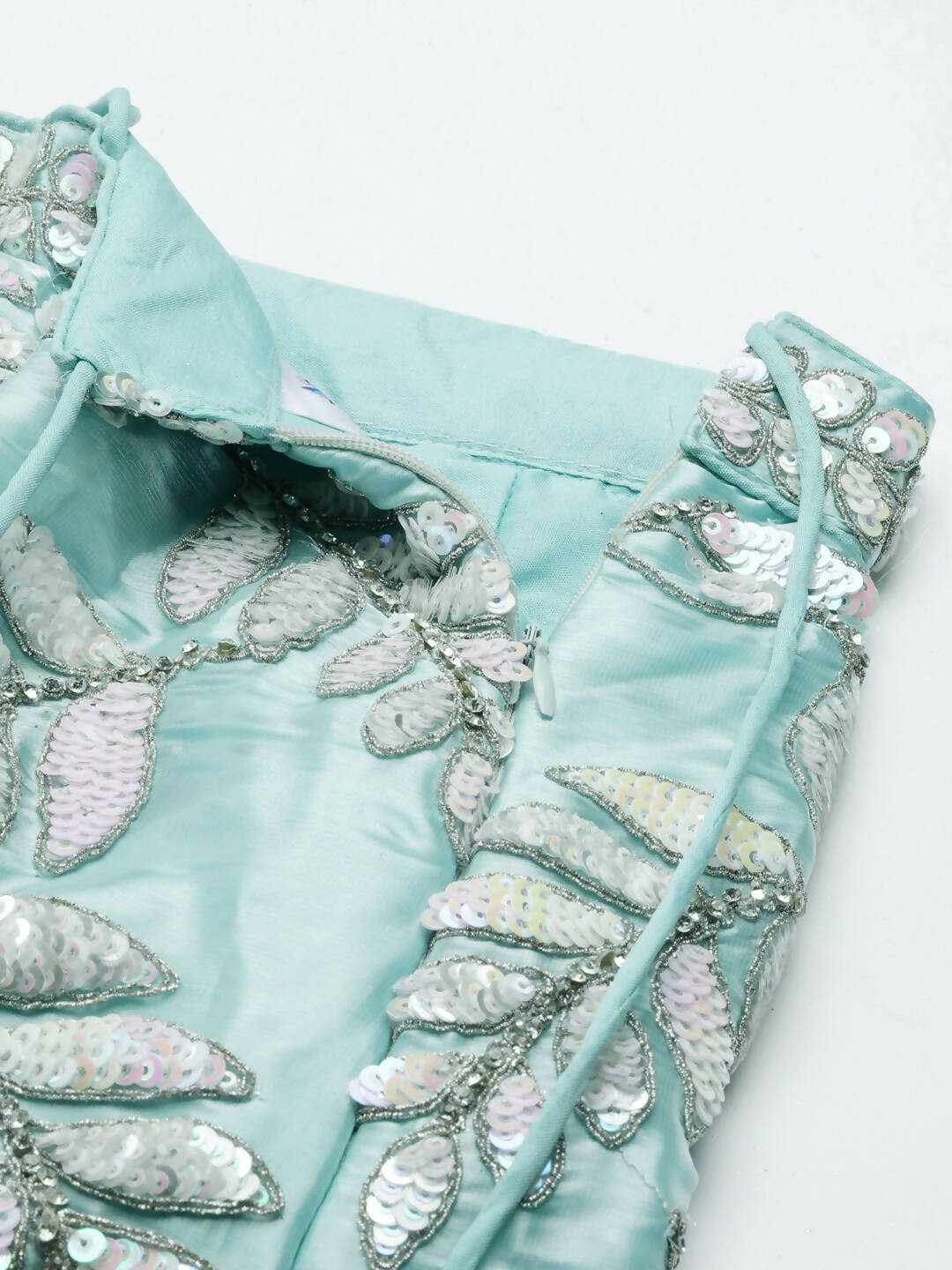 House of Panchhi Turquoise Blue Organza Sequins & Zarkan embroidery Lehenga choli & Dupatta