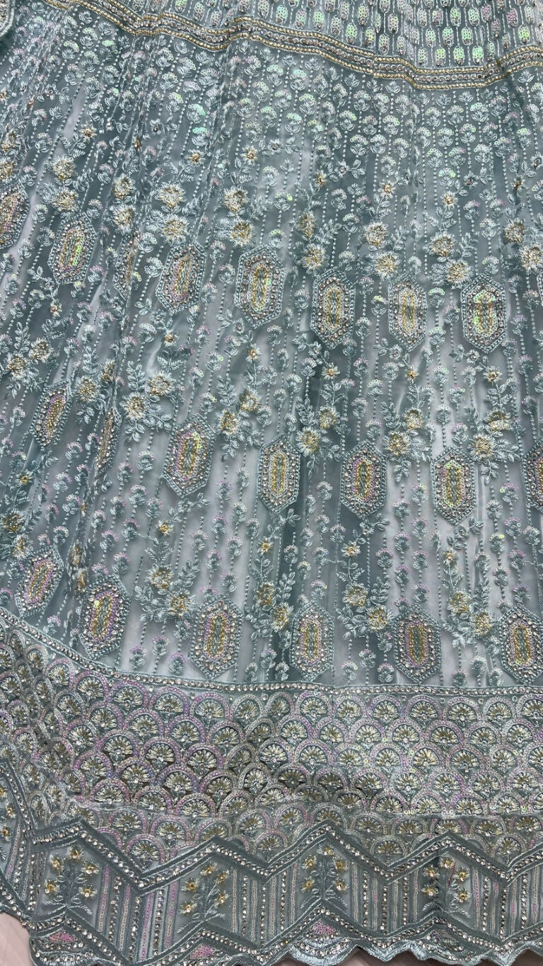 Jyoti Fashion Women's Aqua Heavy Net Fancy Dori, Multi Thread, Rainbow Sequins and Diamond Work Wedding Lehenga Choli