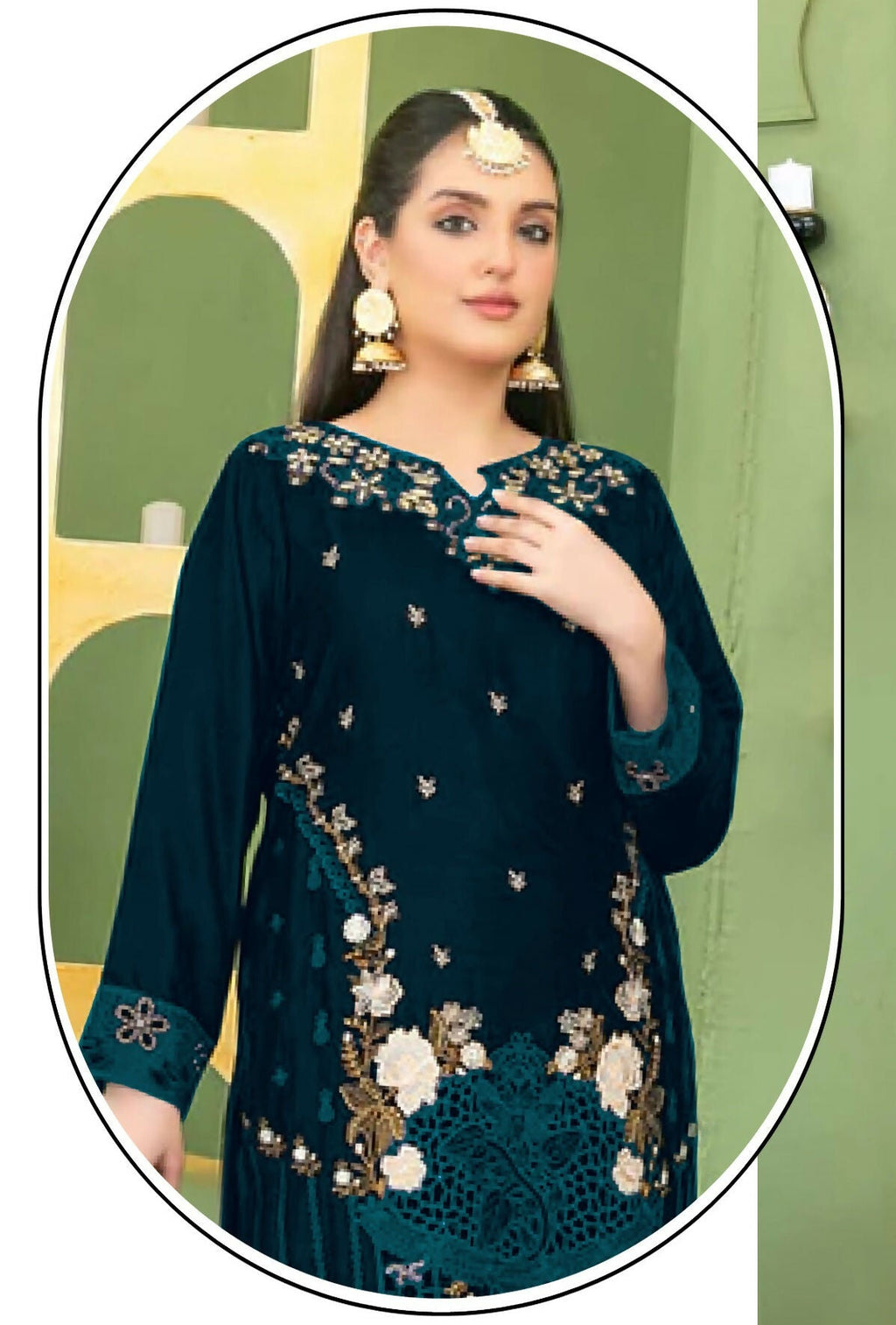 Anaita Green Velvet Suit with Embroidery Sequence Work - Distacart