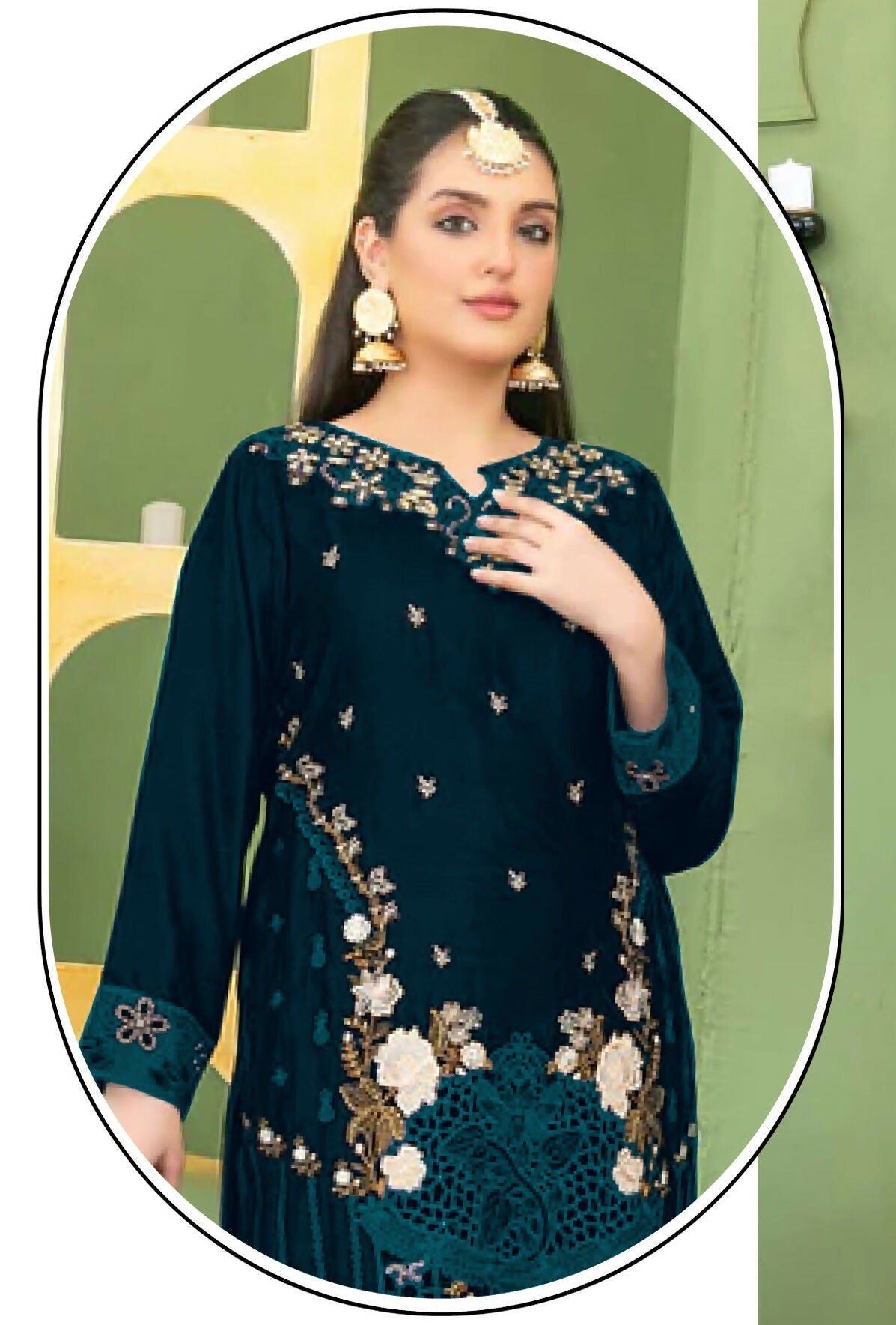 Anaita Green Velvet Suit with Embroidery Sequence Work - Distacart