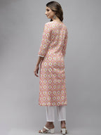 Yufta Women Peach And White Kurta with Trouser Set