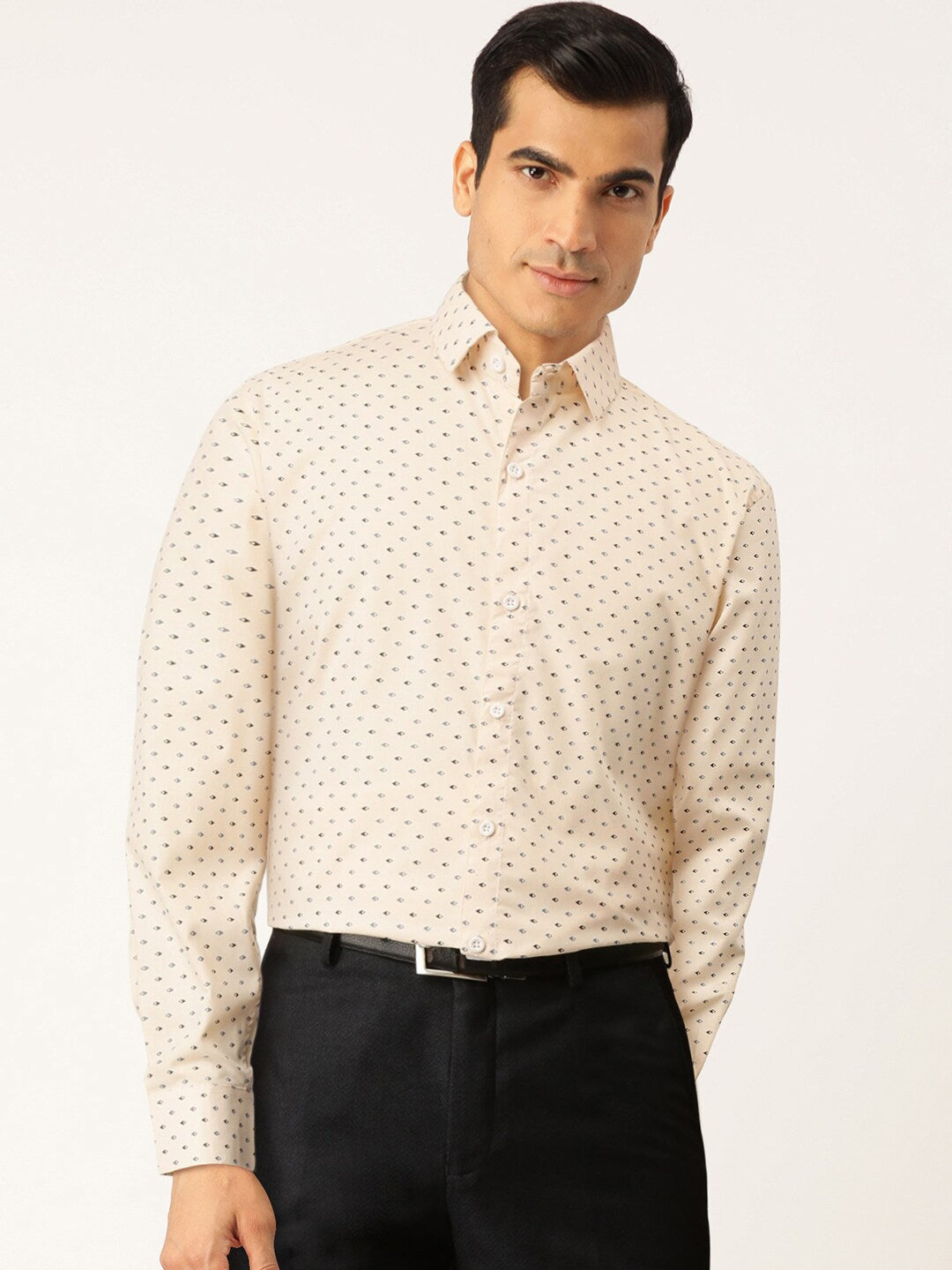 Jainish Cream Men's Cotton Printed Formal Shirts ( SF 716Cream ) - Distacart