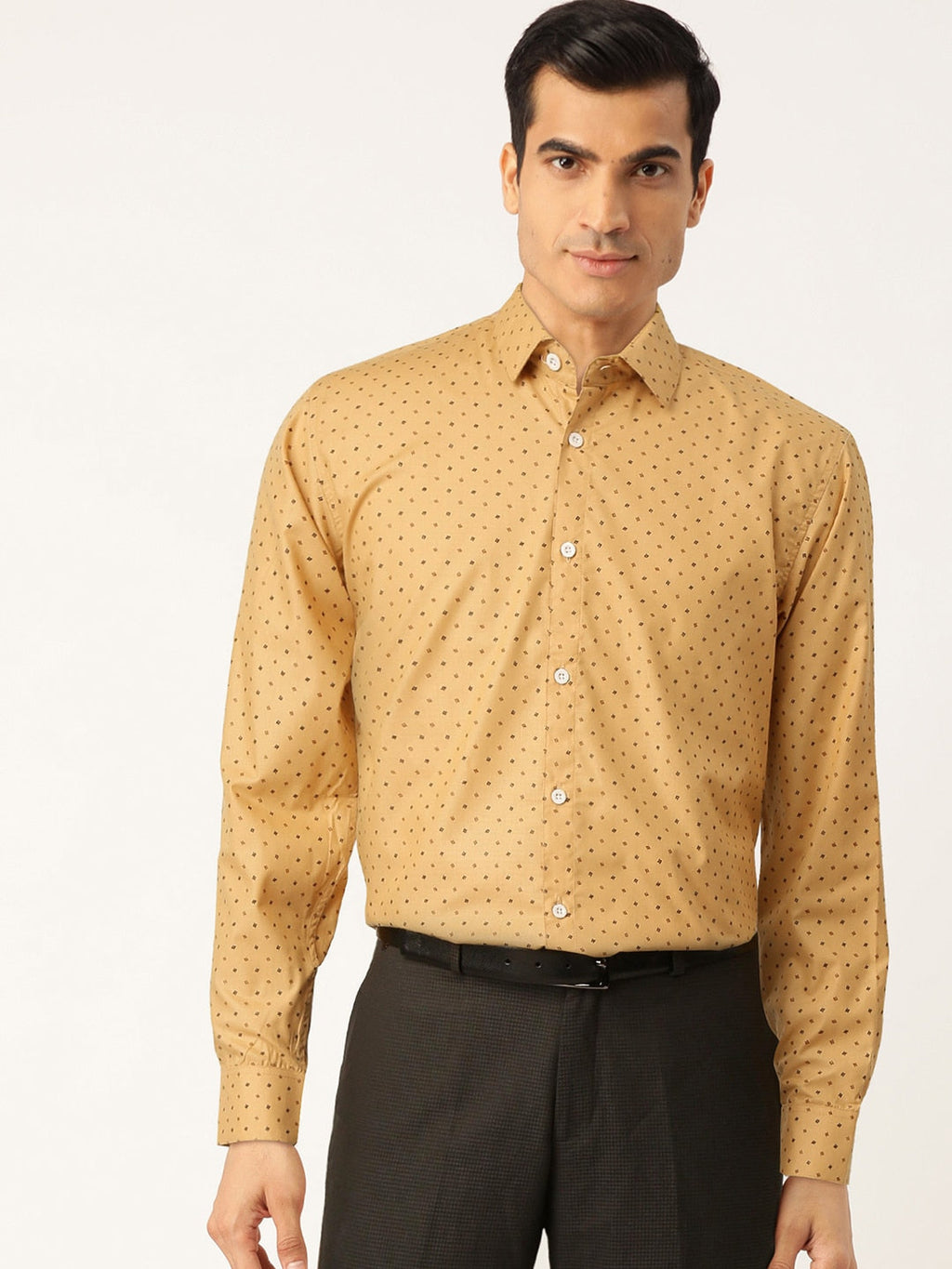 Jainish Yellow Men's Cotton Printed Formal Shirts ( SF 716Mustard ) - Distacart